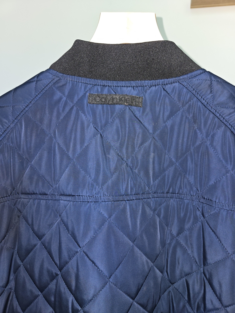 Calvin Klein Navy Quilted Bomber Jacket M, Mens Zip Baseball Coat Outerwear L - Picture 6 of 11